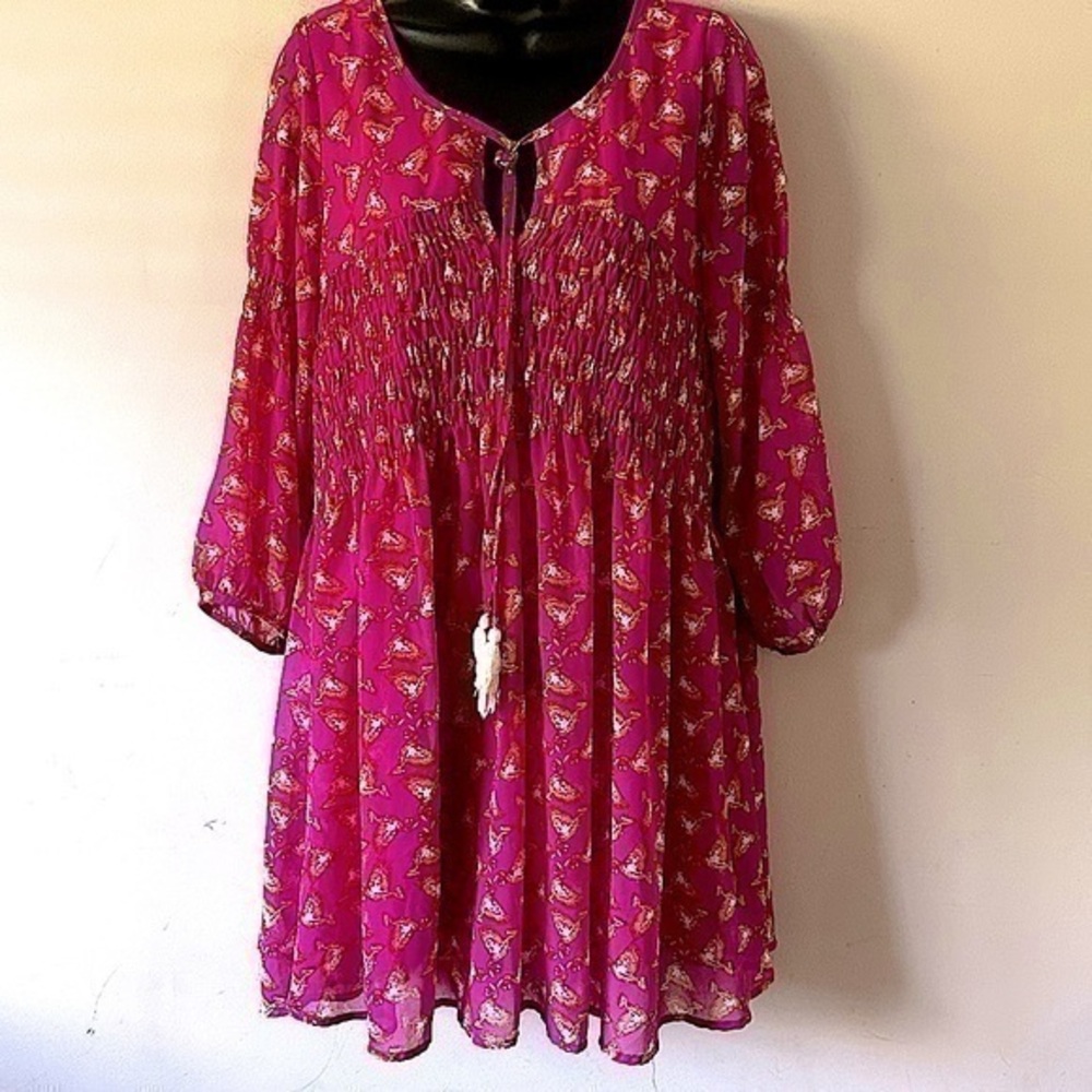Entro Floral Dress Blue Boho Dress Women’s Size Small Pink Prairie Feather